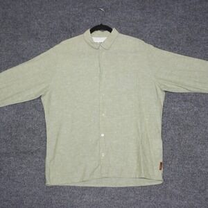 BEN SHERMAN Mens Long Sleeve Button Down Shirt Green Linen Blend Size L